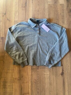 wild fable Gray Long Sleeve Cropped Polo Sweater